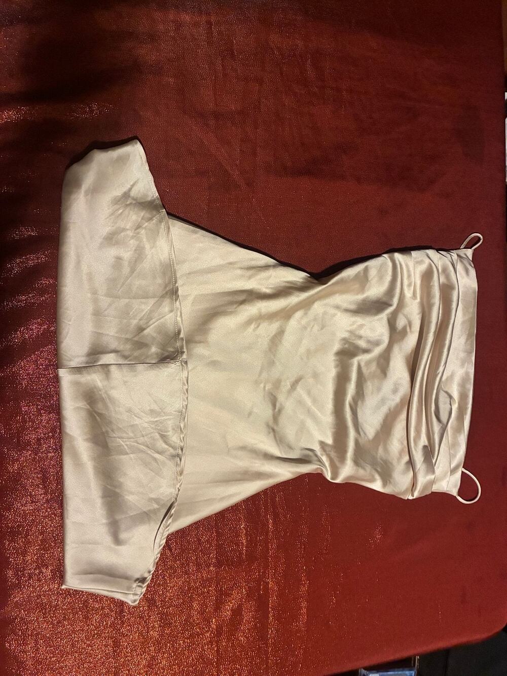 Blanc Clothing Slip Dress Womens S Ivory Satin Cowl Neck Spaghetti Strap Draped
